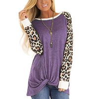✦HebeTop✦ Women's Casual Leopard Pullover Long Sleeve Sweatshirts Top Blouse Purple
