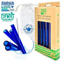 SHAKA LOVE Reusable Glass Drinking Straw Set- Stylish, Durable, Shatter-Resistant - Set of 5 ALOHA Colorful Glass Drinking Straws with Cleaning Tool & Travel Carry Bag (Cobalt Blue, 6)