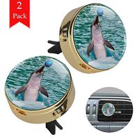 Dolphin Playing Ball two gold air freshener aromatherapy essential oil diffusers for car vent clip portable with four refill pads 1.33x1.83in