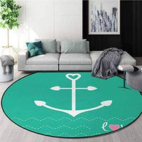 Anchor Non-Slip Area Rug Pad Round,Anchor Heart Shapes And Wavy Lines On The Bottom Sailor Love Valentines Day Protect Floors While Securing Rug Making Vacuuming Diameter-39 Inch,Green Pink White