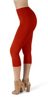 SATINA High Waisted Super Soft Capri Leggings - 20 Colors - Reg & Plus Size (One Size, Red)