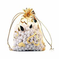 100pcs Organza Wedding Party Gift Bags Heart Pattern Sheer Drawstring Pouches Jewelry Gift Bags Christmas Party Gift Favor Bags (Gold, 6"x9")