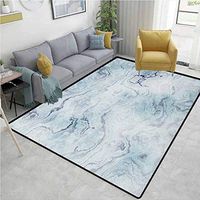 YucouHome Marble Floral Area Rug for Kids Room, Soft Pastel Toned Abstract Hazy Wavy Pattern with Ottoman Influences Image, Fashionable High Class Living Dinning Room(8'x 10') Pale Blue Grey Mint