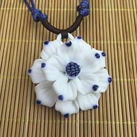 Lotus Blossom Chinese Handmade Pendant Necklace Sweater Chain Ceramic Jewelry Prom Woman Pretty Stylish For gift Lovely Elegant Aesthetic Womens Beads