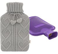Premium Classic Rubber Hot Water Bottle and Heart Knit Cover (Gray)