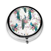 GHYGTY New Silver Round Pill Box，Peacocks Art Portable Decorative Metal Medicine Vitamin Organizer Storage Travel Pill Case Holder Organizer .Unique Gift-Compact 3 Compartment