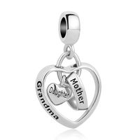 CharmSStory Mom Mother Daughter Heart Love Dangle Charm Beads for Snake Chain Bracelet (Grandma Mother Daughter)