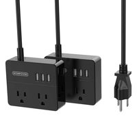 2 Pack Power Strip for Cruise Ship, NTONPOWER Desktop Charging Station 2 Outlets 3 USB Ports with 5 Ft Cord, Black
