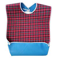 Adult Bib with Optional Crumb Catcher, Oenbopo Waterproof Backing Mealtime Clothing Protector Adult Aid Apron with Snaps for Elderly Patient Senior (Red)