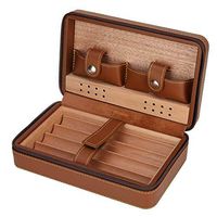 Leather Cigar Humidor Brown Leather Travel Cigar Case Spanish Cedar Humidor Cigar Case with Humidifier & Cutter Hold 4 Cigars