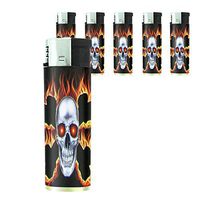 Butane Refillable Electronic Lighter Set of 5 Pieces Skull-099