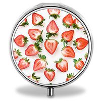IMLONE Pill Organizer, Customized Strawberry Pill Boxes with 3 Components Metal Portable Pill Container for Purse, Travelling and Daily Needs