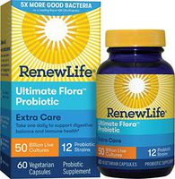 Renew Life Adult Probiotics 50 Billion CFU Guaranteed, 12 Strains, For Men & Women, Shelf Stable, Gluten Dairy & Soy Free, 60 Capsules, Ultimate Flora Extra Care