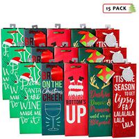 Funny Christmas Wine Bottle Gift Bags with Handles, Metallic Hot Stamp and Glitter for Xmas Holiday Cheers & Parties (Set of 15) (4.5" x 14", Style A)