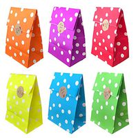 Future life 30 pcs Party Bags, 5.2 * 3.2 * 9.6 Inch, Food Safe Kraft Paper and Ink, Natural (Biodegradable), Red, Orange, Yellow, Purple Sky Blue, Give Away Bags.