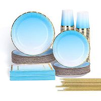 Ottin Ombre Blue Party Supplies Paper Plates and Napkins Set 50-counts Include Disposable Party Napkins/Cups/Plates for Valentine's Day Birthday Wedding Color Themed Party Bridal Shower