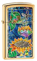 Zippo Lighter: Slim Fusion Sunflowers - High Polish Brass 79785