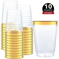 Gold Plastic Clear Cups | 10 oz. 50 Pack | Disposable Party Cups with Gold Rim | Fancy Wedding Tumblers | Elegant Party Supplies & Decorations | Old Fashioned Tumblers [Drinket Collection]