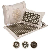 Ajna Acupressure Mat and Pillow Set - Natural Organic Linen Cotton Acupuncture Mat & Bag - Back Pain Relief, Neck Pain Relief, Stress Reliever, Reflexology, Sciatica, Trigger Point Therapy - Eco Luxe
