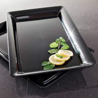 4 Rectangle Black Plastic Trays Heavy Duty Plastic Serving Tray 12" x 18" Serving Platters Food Tray Decorative Serving Trays Wedding Platter Party Trays Great Disposable Serving Party Platters Black