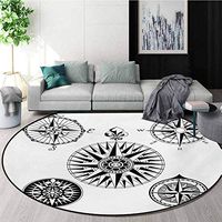 RUGSMAT Compass Modern Machine Washable Round Bath Mat,Highly Detailed Five Windroses Compass Angles Directions Navigation in The Sea Non-Slip Soft Floor Mat Home Decor,Diameter-51 Inch