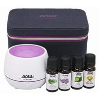 NOW Essential Oils, Gift Case, Includes; Mini Aromatherapy Diffuser, 4 x 10ml bottles: Lavender, Lime, Rosemary and Smiles for Miles Essential Oil Blend