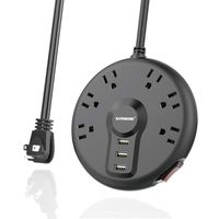 SAFEMORE Travel Power Strip with USB,6-Outlets and 3 USB Charger(3.1A/5V),6.5Ft Long Extension Cord,Desktop Power Plug for Office/Hotels/Cruise Ship/Nightstand - Black