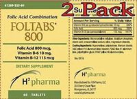 Foltabs 800, Tablet, 0.115-10-0.8mg, 60 Count (2 Pack)