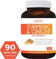 Turmeric Curcumin with Bioperine & Ginger (Non-GMO & Vegetarian) 1980mg Per Serving for Pain Relief and Joint Support. 95% Curcuminoids - Black Pepper Extract. 90 Capsules Supplement - No Pills