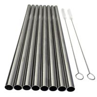 Funnytoday365 Eco Friendly 8Pcs Stainless Steel Metal Drinking Straw Reusable Straight Straws + 2 Cleaner Brush Set
