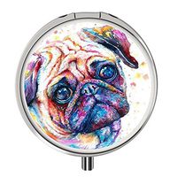 Feloowse Pill Hoder Case, Daily Medication Organizer Storage, Pug Round Stainless Drug Kit with 3 Compartment Mini Size