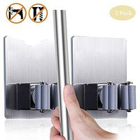 Stainless Steel Mop Broom Holder, 2pcs Self Adhesive Wall Mounted Mop Racks Holders, Heavy Duty Anti-Slip Broom Mop Dustpan Hanger for Home, Kitchen, Garden, Office