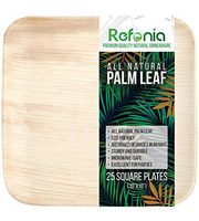 Refonia All Natural Bamboo Palm Leaf Plates Disposable - 10” Square Plates - 25 Count - 100% Compostable & Biodegradable, BPA Free - Excellent for Parties & Wedding