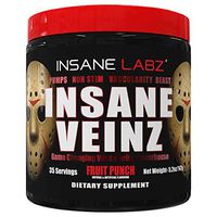 Insane Labz Insane Veinz Non Stimulant NO Enhancing Powder, Nitric Oxide Booster, Loaded with Agmatine Sulfate and Betaine Anhydrous, Increase Vascularity, 35 Srvgs, Fruit Punch
