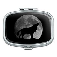 Wolf Howling Moon Silhouette Rectangle Pill Case Trinket Gift Box