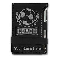 Mini Notepad, Soccer Coach, Personalized Engraving Included (Black with Silver)