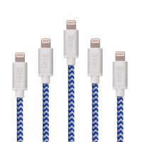5-Pack Lightning Cable, Iasg Lightning to Reversible USB Cable - Apple MFi Certified - Nylon Braided with Aluminum Housing Syncing Charging Cord for iPhone iPad iPod -3.3 Feet(1 Meter)- Blue and White