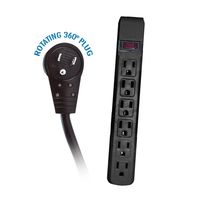 BoltLion BL-692015 6-Outlet NEMA 5-15P Surge Protector w/ 6ft 14AWG Power Cord, Rotating Plug - Black