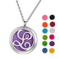 Stainless Steel Aromatherapy Essential Oil Diffuser Necklace with "L" Letter,Silver Tone