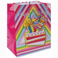 Cindus Gift Bags, 10-1/2 by 5-3/8 by 13-Inch, Birthday Cake