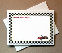 Personalized Race Car Note Cards (40 Non-foldover Cards and Blank Envelopes)