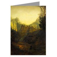 12 Vintage Notecard set of John Atkinson Grimshaw Victorian Painting of London Street Scene titled A Manor House in Autumn, 1881