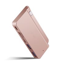 Nino USB Type C to USB Hub/Adapter and Card Reader for MacBook 12 Inch, with Pass-Through Charging, SD + Micro SD Card Reader and 2 USB 3.0 Ports (Rose Gold)