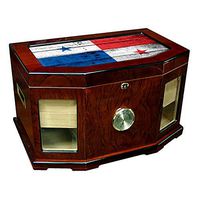 Large Premium Desktop Humidor - Glass Top - Flag of Panama (Panamanian) - Wood Design - 300 Cigar Capacity - Cedar Lined with Two humidifiers & Large Front Mounted Hygrometer.