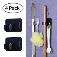 Shencai Mop Broom Holder, Wall Mounted Self Adhesive Stainless Steel Waterproof Hooks No Drilling 2-in-1 Design Broom Hanger Tool Storage Ideal for Kitchen Garden Bathroom Living Room (4 Pack, Black)