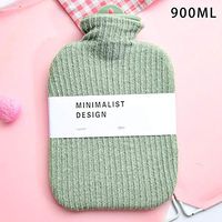 Portable Portable Explosion-Proof Water Injection Baby hot Water Bottle Student Ladies hot Compress Warm Belly Warm Water Bag-Green line Set 900ml