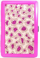 Eclipse Pink Glitter Leopard Print Crushproof Metal Cigarette Case, 100s, 3101GL1