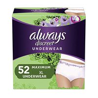 Always Discreet Incontinence & Postpartum Underwear for Women, X-Large, 52 Count, Maximum Protection, Disposable (26 Count, Pack of 2 - 52 Count Total),Package may vary