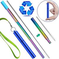 Reusable Straws with Case, Jeminar Portable Metal Straws for Drinks with Case, Keychain Cleaning Brush Silicone tip and Lanyard, Stainless Steel Telescopic Straws Drinking Reusable Travel Straw Kids