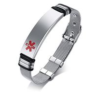 PJ Jewelry Free Engraving-Stainless Steel Mesh Adjustable Medical Alert ID Band Bracelets for Men and Women